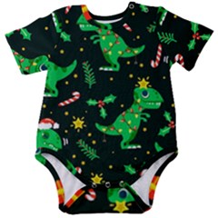 Christmas Funny Pattern Dinosaurs Baby Short Sleeve Onesie Bodysuit by Uceng