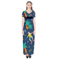 Colorful Funny Christmas Pattern Short Sleeve Maxi Dress by Uceng