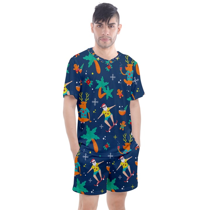 Colorful Funny Christmas Pattern Men s Mesh Tee and Shorts Set