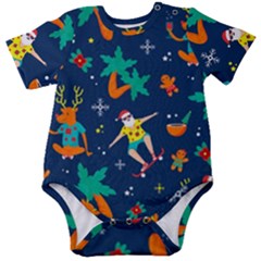 Colorful Funny Christmas Pattern Baby Short Sleeve Onesie Bodysuit by Uceng