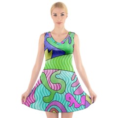 Colorful Stylish Design V-neck Sleeveless Dress by gasi