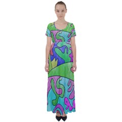 Colorful stylish design High Waist Short Sleeve Maxi Dress