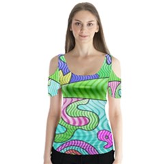 Colorful stylish design Butterfly Sleeve Cutout Tee 