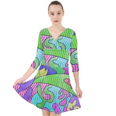 Colorful stylish design Quarter Sleeve Front Wrap Dress