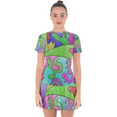 Colorful stylish design Drop Hem Mini Chiffon Dress
