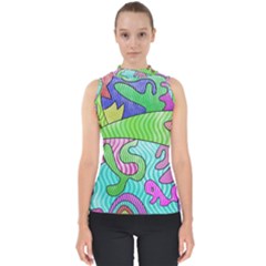 Colorful stylish design Mock Neck Shell Top