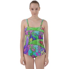 Colorful Stylish Design Twist Front Tankini Set by gasi