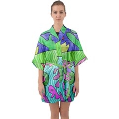 Colorful stylish design Half Sleeve Satin Kimono 