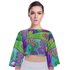 Colorful stylish design Tie Back Butterfly Sleeve Chiffon Top