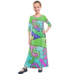 Colorful Stylish Design Kids  Quarter Sleeve Maxi Dress by gasi