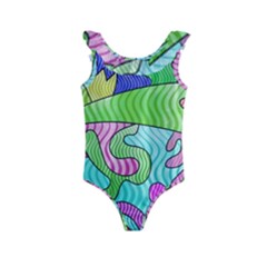 Colorful stylish design Kids  Frill Swimsuit