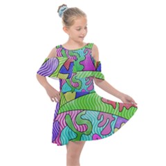 Colorful stylish design Kids  Shoulder Cutout Chiffon Dress