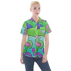 Colorful stylish design Women s Short Sleeve Pocket Shirt