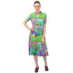 Colorful stylish design Keyhole Neckline Chiffon Dress