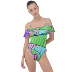 Colorful stylish design Frill Detail One Piece Swimsuit
