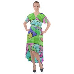 Colorful stylish design Front Wrap High Low Dress