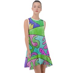 Colorful Stylish Design Frill Swing Dress by gasi