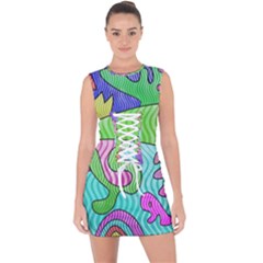 Colorful stylish design Lace Up Front Bodycon Dress