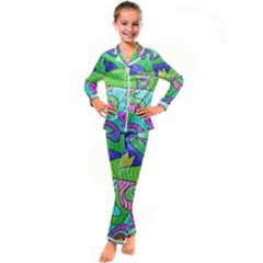 Colorful stylish design Kid s Satin Long Sleeve Pajamas Set