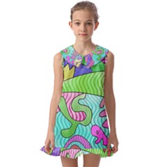 Colorful stylish design Kids  Pilgrim Collar Ruffle Hem Dress