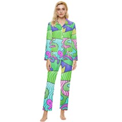 Colorful stylish design Womens  Long Sleeve Velvet Pocket Pajamas Set