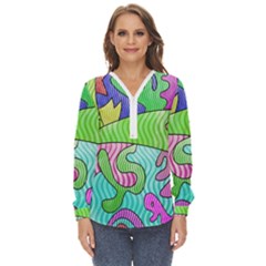 Colorful stylish design Zip Up Long Sleeve Blouse