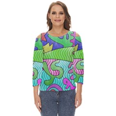 Colorful stylish design Cut Out Wide Sleeve Top