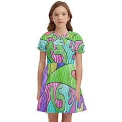 Colorful stylish design Kids  Bow Tie Puff Sleeve Dress