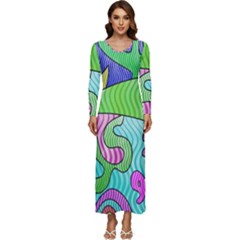 Colorful stylish design Long Sleeve Velour Longline Maxi Dress