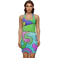 Colorful stylish design Sleeveless Wide Square Neckline Ruched Bodycon Dress