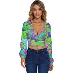 Colorful stylish design Long Sleeve Deep-V Velour Top