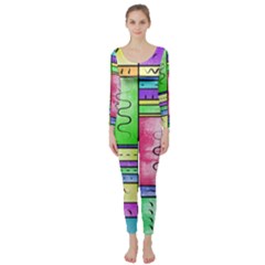 Colorful Pattern Long Sleeve Catsuit by gasi