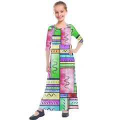 Colorful Pattern Kids  Quarter Sleeve Maxi Dress by gasi