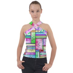 Colorful Pattern Cross Neck Velour Top by gasi