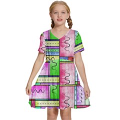 Colorful Pattern Kids  Short Sleeve Tiered Mini Dress by gasi