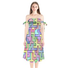 Colorful Stylish Design Shoulder Tie Bardot Midi Dress by gasi