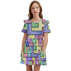 Colorful Stylish Design Kids  Frilly Sleeves Pocket Dress by gasi