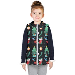 Christmas Pattern Kids  Hooded Puffer Vest by designsbymallika