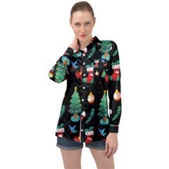 Christmas Pattern Long Sleeve Satin Shirt