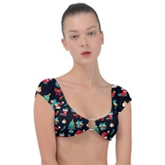 Christmas Pattern Cap Sleeve Ring Bikini Top by designsbymallika