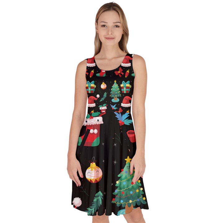 Christmas Pattern Knee Length Skater Dress With Pockets