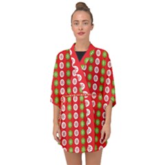 Festive Pattern Christmas Holiday Half Sleeve Chiffon Kimono by Ravend