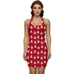 White Christmas Tree Red Sleeveless Wide Square Neckline Ruched Bodycon Dress