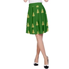 Green Christmas Trees Green A-line Skirt by TetiBright