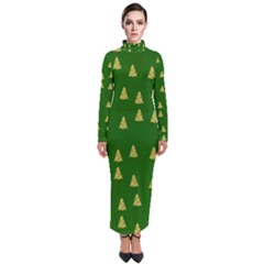 Green Christmas Trees Green Turtleneck Maxi Dress