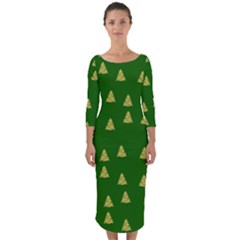 Green Christmas Trees Green Quarter Sleeve Midi Bodycon Dress