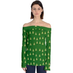 Green Christmas Trees Green Off Shoulder Long Sleeve Top