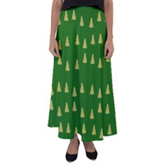 Green Christmas Trees Green Flared Maxi Skirt