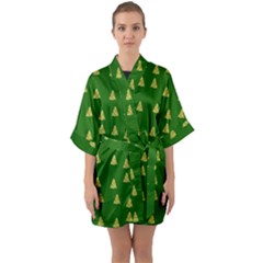 Green Christmas Trees Green Half Sleeve Satin Kimono  by TetiBright