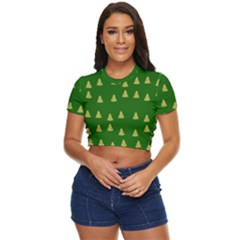 Green Christmas Trees Green Side Button Cropped Tee